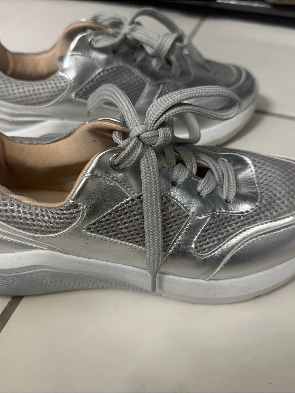 Bakers Silver Metallic Lace-Up Women’s Sneakers